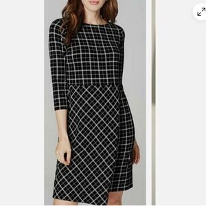 J.Jill Wearever Windowpane Faux Wrap Jersey Black Plaid 3/4 Sleeve Dress